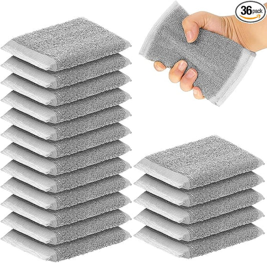 Thyle 36 Pack Steel Scrub Sponges for Dishes Non Scratch Scouring Sponge Multi Use Metal Scrubber Heavy Duty Dish Wash Kitchen Sponge for Pot Dish Washing Hard Surface Cleaning Tools (Gray)
