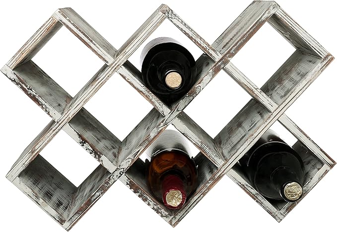 MyGift Wine Rack Countertop 8 Bottles, Barry Wood Wine Holder Organizer for Home Bar, Farmhouse Kitchen, Wedding & Party Decor, Rustic Torched