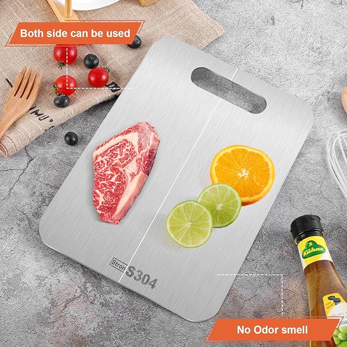 Stron-Dura Cutting Board, Cutting Boards for Kitchen, Titanium Cutting Board, Foodgrade Stainless Steel Cutting Board for Meat,Fruit, Vegetables, Outdoor or Indoor, M 13.4" * 9"