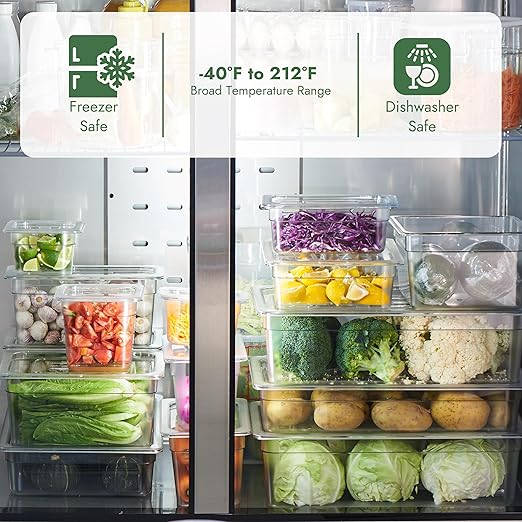 CURTA 4-Pack 1/2 Size 4" Deep NSF Polycarbonate Food Pans with Handled Lids & Drain Trays | Dishwasher & Freezer Safe Clear Container for Prep Tables, Buffet, Salad Bar, Commercial Kitchen