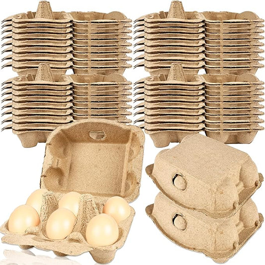 52 Pack Paper Egg Cartons Bulk 6 Count Natural Pulp Egg Containers 3 x 4 Style Square Chicken Cardboard Egg Tray Holder for Family Farm Market Chicken Farm Storing