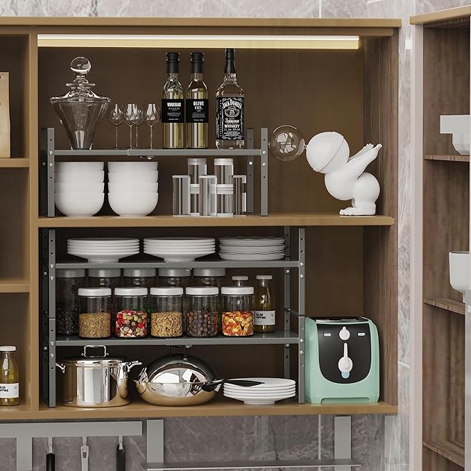 Jojocross Expandable Stackable Spice Rack Cabinet Shelf Organizer in Cabinets Shelves Kitchen Cupboard Organization Stack up Racks Pantry Countertop Storage (Gray, Medium 2 Packs)