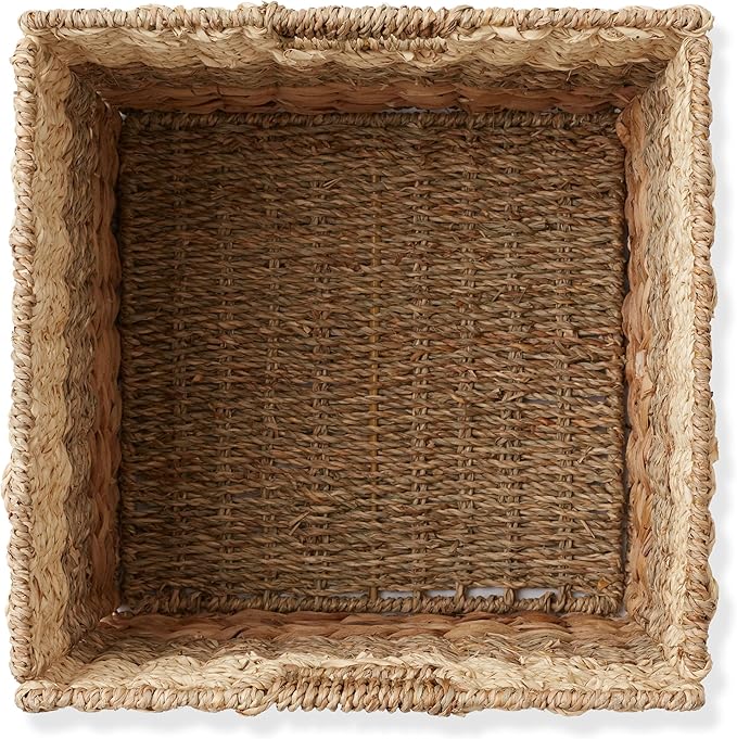 Casafield 10.5" x 10.5" Mixed Weave Storage Baskets, Natural - Set of 4 Woven Hyacinth Seagrass Wicker Storage Cube Bins for Bathroom, Bedroom, Laundry, Pantry, Shelves