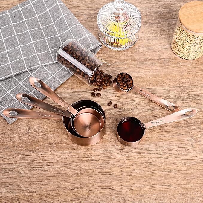 Nstezrne Copper Measuring Cups and Spoons Set 17 for Dry & Liquid, Metric & Us Stainless Steel Measuring Cups and Spoons Set with Leveler for Kitchen & Baking with 3/4 & 2/3 Measurer Cup