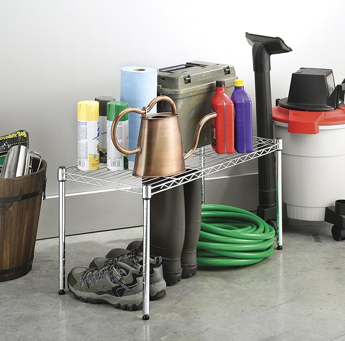 Whitmor Wire Shelving Unit, Metal Storage Shelves, Durable Heavy Duty Shelf, Easy Assembly for Pantry, Kitchen, Garage, Plant, 14" x 30" x 15"