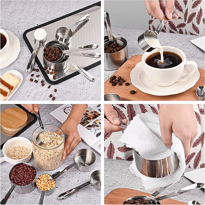 Nstezrne Measuring Cups Set of 5, Stainless Steel Measuring Cups Set, Kitchen Measuring Cup Set, Metal Measuring Spoons for Baking, Dry Measuring Cups, Heavy Duty Measurement Cups with 1/8 Measure Cup