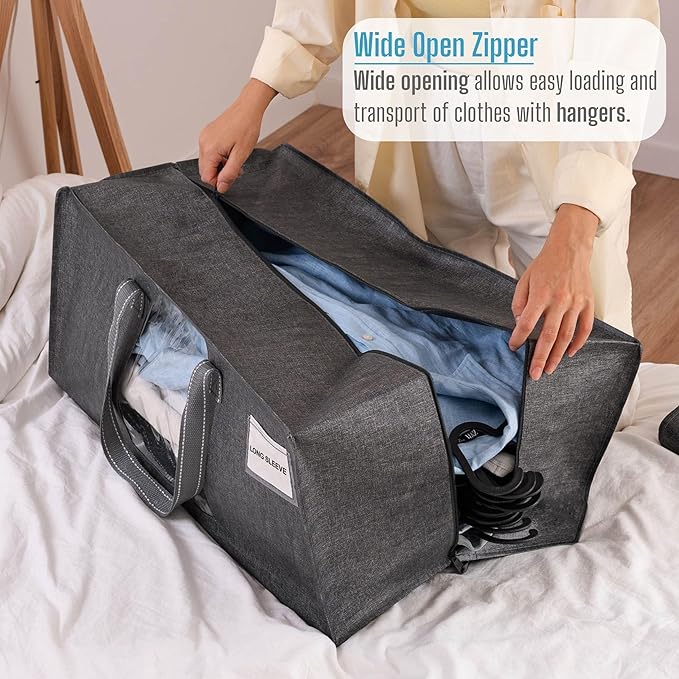VENO 4 Pack Heavy Duty Moving Bags, Christmas Storage Bins with Lids, Transparent Window Design, Alternative to Moving Boxes, Storage Bags for Clothes, Blankets, Comforters, Pillows (Gray, 4 Pack)
