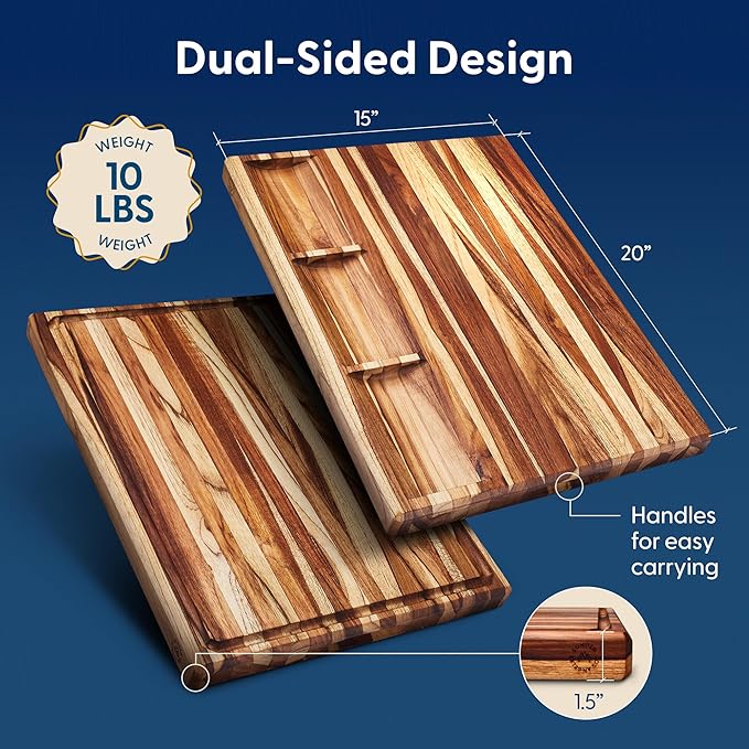 Sonder Los Angeles Bradbury Wood Cutting Board | Teak Edge Grain Cutting Board for Kitchen with Juice Groove & Sorting Compartments for Charcuterie | Gift Box Included | 20x15x1.5 in