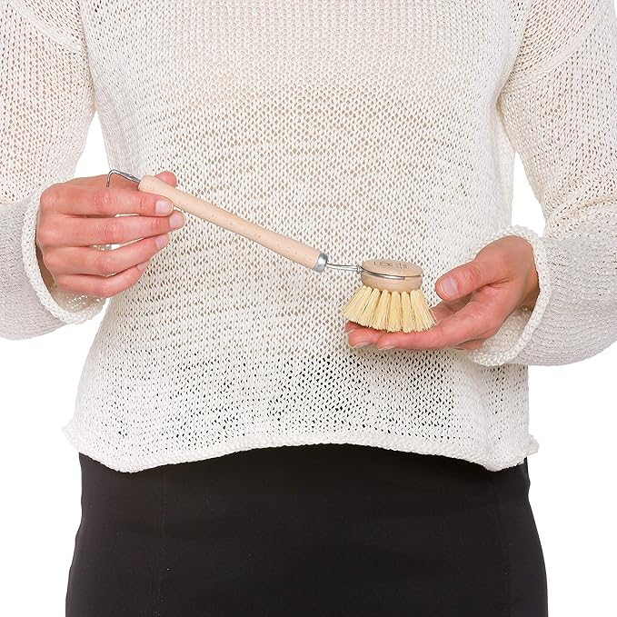 REDECKER 2-Pack Tampico Fiber Bristle 1-1/2-Inch All-Purpose Kitchen Dish Scrub Brush with Beechwood Handle - Wooden Brush for Dishes Replaceable Heads - Natural Dish Brush, Made in Germany