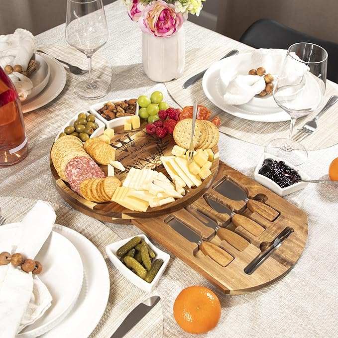 Personalized Charcuterie Board Gift Set – Custom Engraved Acacia Cheese Board with Ceramic Bowls, Wedding & Housewarming Gifts, for Women & Men