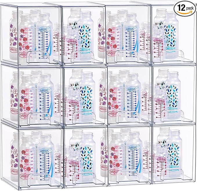Sorbus Stackable Acrylic Storage Drawers,12 Pack Clear Plastic Organizer Bins for Baby Bottles, Makeup, Bathroom, Vanity & Kitchen Countertop Organization, Pull-Out Drawer Design for Cabinets & Pantry