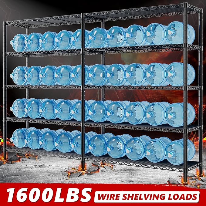 REIBII 72.8" W Storage Shelves Load 1600LBS, 5 Tier Metal Shelving Unit Garage Shelving for Adjustable Storage Rack Heavy Duty Metal Shelves for Basement Pantry Kitchen, 17.7" D x 72.8" W x 70.9" H