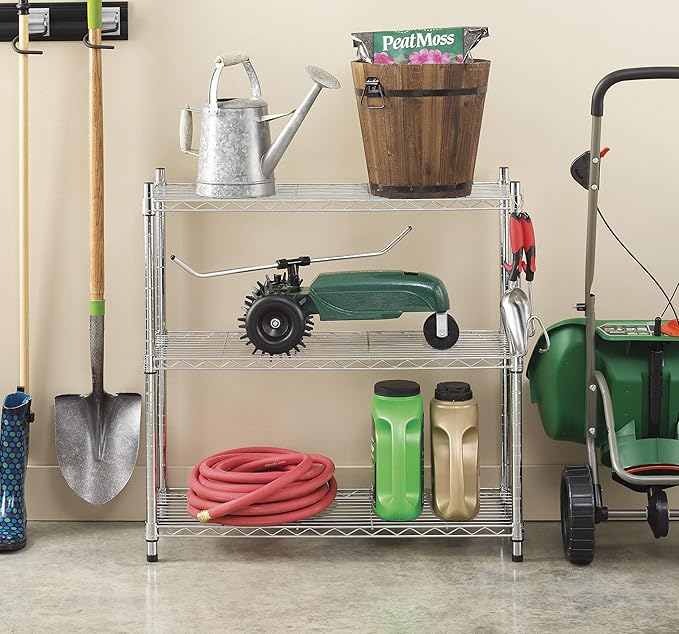Whitmor 3 Tier Shelving Unit, Metal Storage Shelves, 400 lbs Capacity per Shelf, 1200 lbs Total, Durable Heavy Duty Shelf for Kitchen, Garage, Plant, 36" L x 14" W x 36" H, Chrome