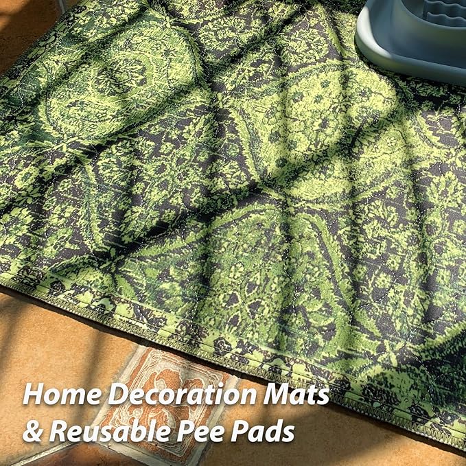 nunubaby 4PACK Washable Pee Pads for Dogs, Stylish, Non-Slip and Leak-Proof Pee Pads. Reusable Potty Pads for Dogs for Crates and Floors.(Green/Multi, 18" x24")