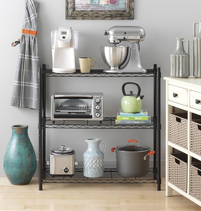 Whitmor 3 Tier Shelving Unit, Metal Storage Shelves, 400 lbs Capacity per Shelf, 1200 lbs Total, Adjustable Heavy Duty Shelf, Easy Assembly for Kitchen, Garage, Plant, 36"L x 14"W x 36"H, Black