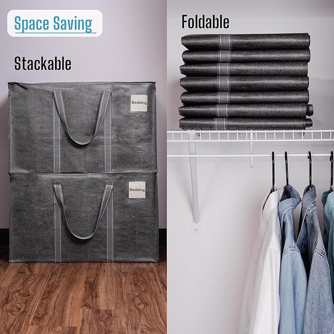 VENO 6 Pack Moving Bags and Large Christmas Storage Bins with lids. Alternative to Moving Boxes, Packing Supplies for College. Extra Large Heavy Duty Totes for Packaging (Dark Gray, 6 Pack)