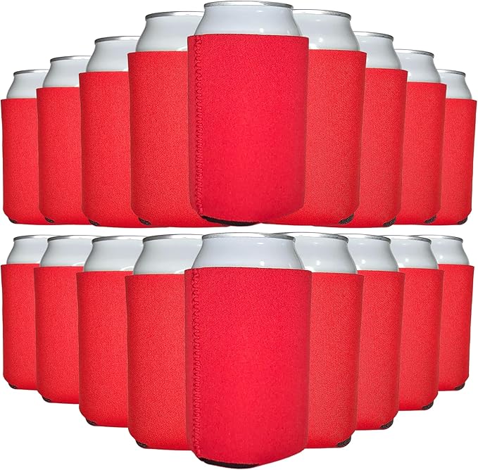 TahoeBay Neoprene Can Cooler Sleeves (50-Pack) Bulk Blank Sublimation Blanks for Vinyl Regular Size Plain Beer Coolers for Soda Cans & Bottles Black, White, Solid Color Set (Red)