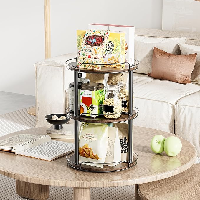LAMU 10.2'' Wood Lazy Susan Turntable Organizer for Cabinet, 3 Tier Lazy Susan Spice Rack Organizer for Kitchen, Table Top, Countertop, Pantry, Bathroom