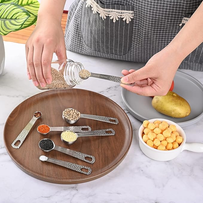 Smithcraft Measuring Spoons Set 6, 18/8 Stainless Steel Measuring Spoons Set for Kitchen & Baking, Metal Metric & Us Measuring Spoons for Drying and Liquid