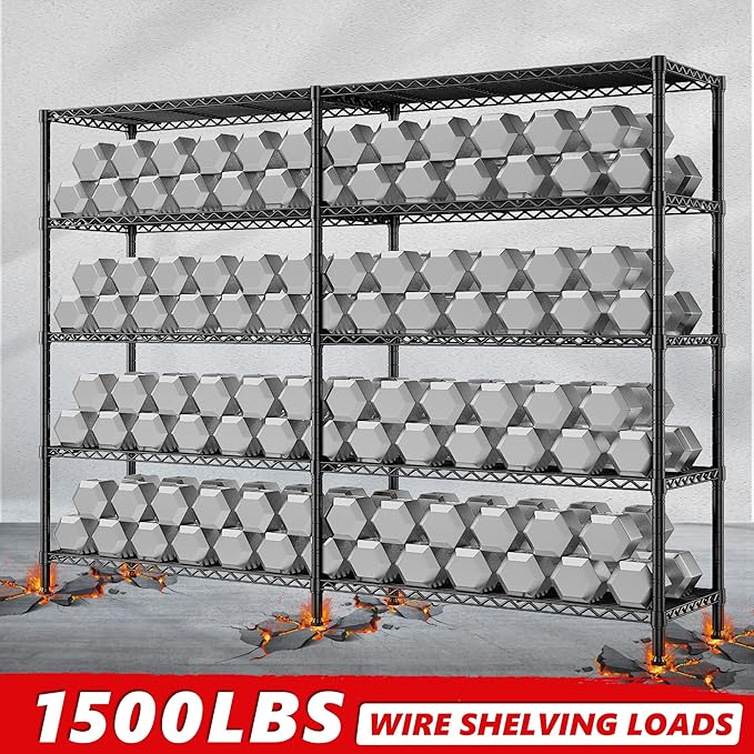 5 Tier Storage Shelves Metal Shelving Unit Load 1500LBS,Adjustable Wire Shelving Pantry Shelves for Storage,Kitchen Shelves Storage Rack for Commercial Garage Shelving Heavy Duty,61.7"W*72.4"H*15.8"D