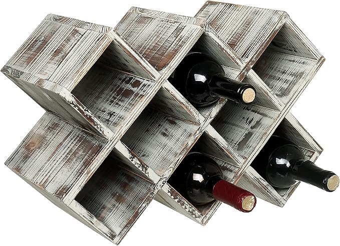 MyGift Wine Rack Countertop 8 Bottles, Barry Wood Wine Holder Organizer for Home Bar, Farmhouse Kitchen, Wedding & Party Decor, Rustic Torched