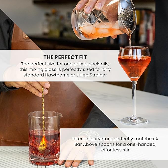 A Bar Above Cocktail Mixing Glass, Botanica Crystal Stirring Pitcher, Thick Weighted Base for Stable Stirring, 18 Oz Drink Mixer, Bar Accessories, Ideal for Craft Cocktails at Home or Bars