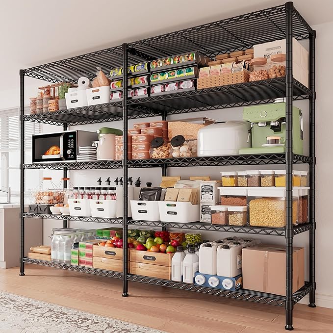 5 Tier Storage Shelves Metal Shelving Unit Load 1500LBS,Adjustable Wire Shelving Pantry Shelves for Storage,Kitchen Shelves Storage Rack for Commercial Garage Shelving Heavy Duty,61.7"W*72.4"H*15.8"D