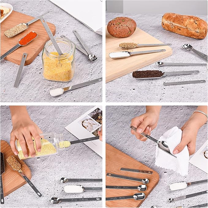 Nstezrne Stainless Steel Measuring Cups and Spoons Set of 12, 5 Dry Measuring Cups and 6 Measuring Spoons With Leveler for Kitchen