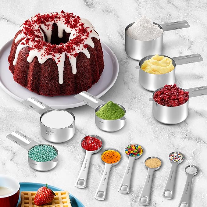 Minteem Measuring Cups and Spoons Set, Stainless Steel Measuring Cups Measuring Spoons with Easy to Read Markings, Ideal Kitchen Gadgets for Cooking & Baking, 12 Pack