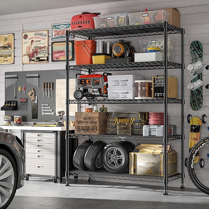 REIBII 73''H Storage Shelves 1660LBS Wire Shelving Unit with Wheels 5 Tier Metal Shelving,Heavy Duty Metal Shelves for Storage Rack,Commercial Industrial Shelving for Garage Kitchen 73''HX35''WX15''D