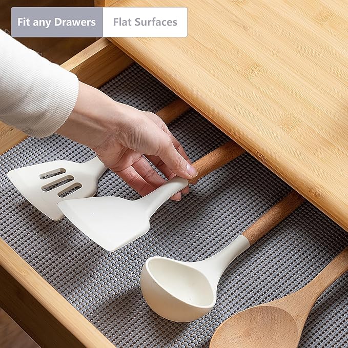Shelf Cabinet Liner,Drawer Liners Non Adhesive Easiest Install Mat, Strong Grip Bottom,Easy Clean Non Slip Shelving Liner for Kitchen Cabinets (Grey, 17.5IN X20FT)