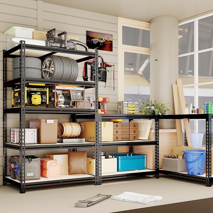 72" H x 36.14" W x 16" D Industrial 5-Shelf Storage-Rack Adjustable Metal Steel Kitchen/Garage Shelving Shelves Standing Utility Unit Organizer System for Pantry/Shed/Closet/Basement, Black