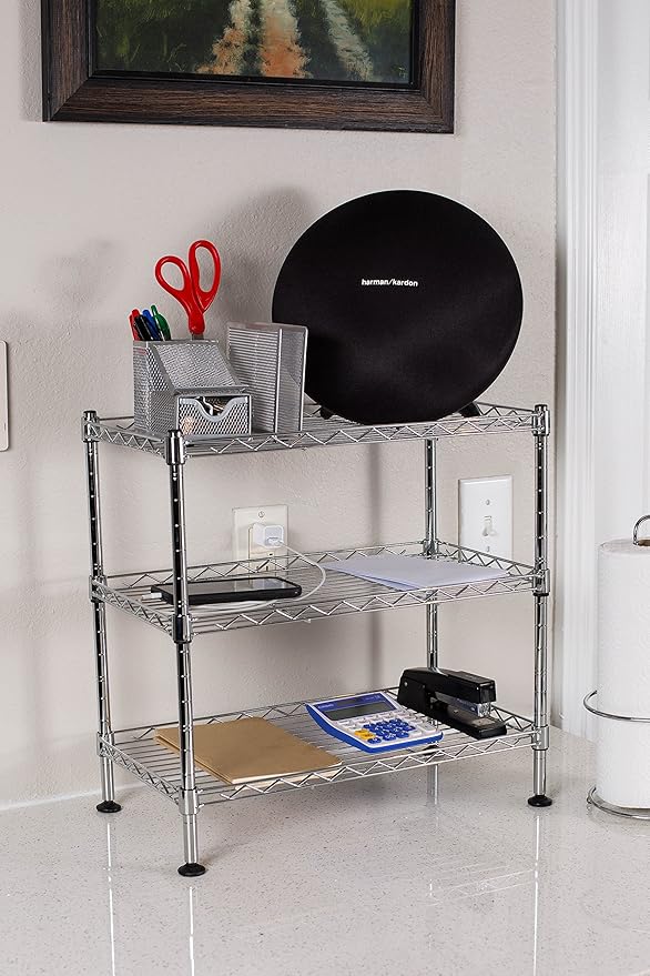 Internet's Best 3-Tier Compact Wire Utility Shelving Unit - Adjustable Storage Rack for Kitchen, Bathroom, Pantry, Laundry, Cabinets - Durable Chrome Steel - Shelving for Under Sink Organization