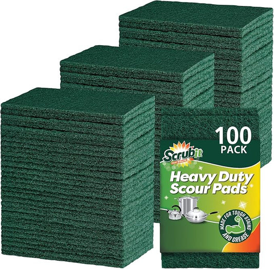 SCRUBIT Scouring Pad - Heavy Duty Scrub Pads for Cleaning Dishes - Non-Scratch Reusable Scrubbing - Green (100)