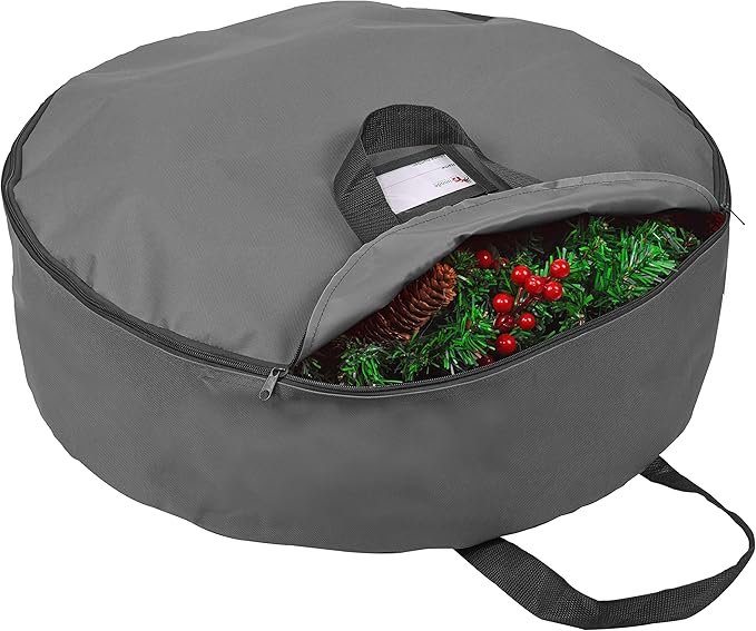 Primode Heavy Duty Wreath Storage Bag 48" | Garland Wreaths Container with Handles| Durable 600D Oxford Polyester Material Xmas Holiday Wreaths Storage Holder (Gray)