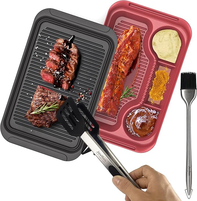 Joviton Home 4PCS Melamine Grill Prep Station Tray Set, Outdoor BBQ Grill Station Accessories for Raw and Cooked Food, BBQ Grill Tools Added