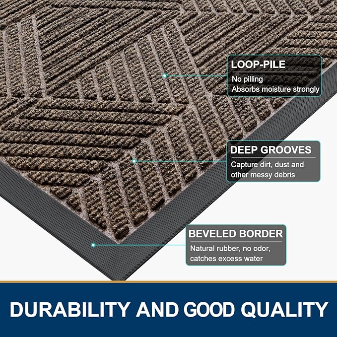 Smiry Front Door Mat Outside Entrance, Heavy Duty Sturdy Natural Rubber Doormat, Trap Dirt and Moisture, Easy Clean Low Profile Mats for Indoor Outdoor Entry, Irregular Triangle (71x34, Brown)