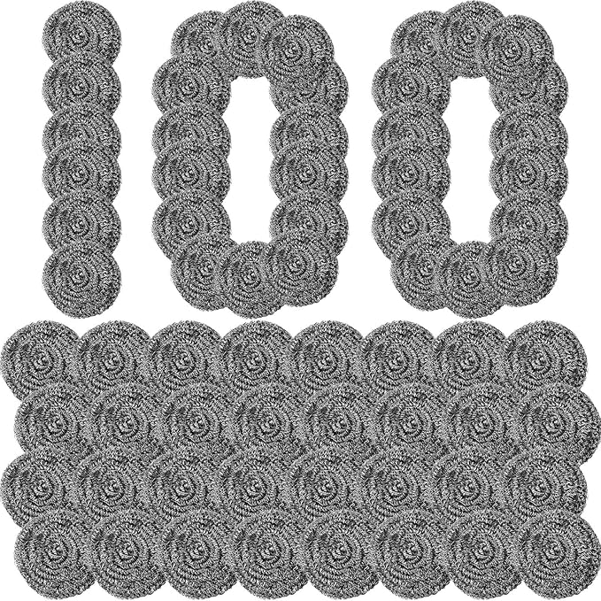 Roshtia 100 Pieces Stainless Steel Scouring Pad Bulk Metal Scrubber for Cleaning Dish 30 Gram Stainless Steel Sponge Round Metal Wool Scrubber for Cleaning Kitchen Bathroom Household