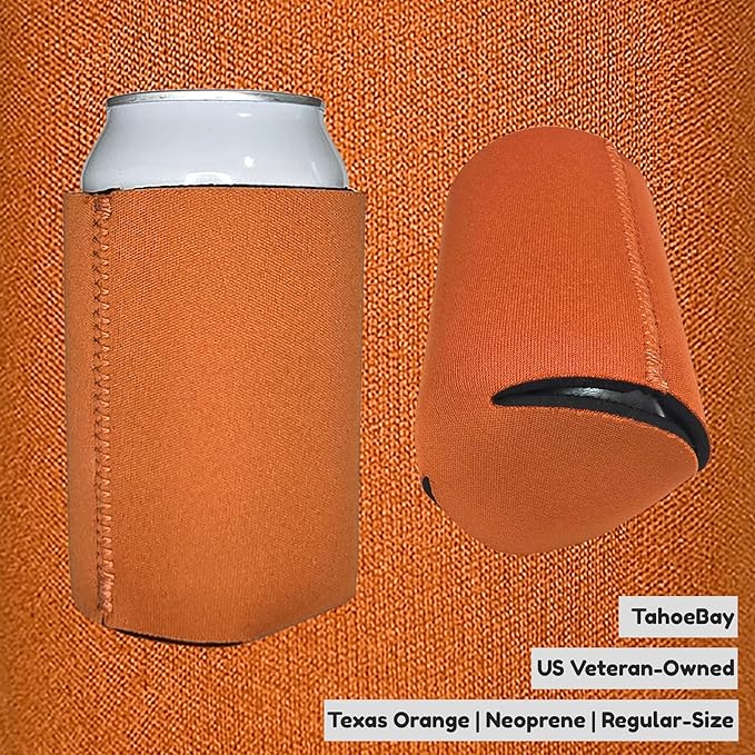 TahoeBay Neoprene Can Cooler Sleeves (50-Pack) Bulk Blank Sublimation Blanks for Vinyl Regular Size Plain Beer Coolers for Soda Cans & Bottles Black, White, Solid Color Set (Texas Orange)