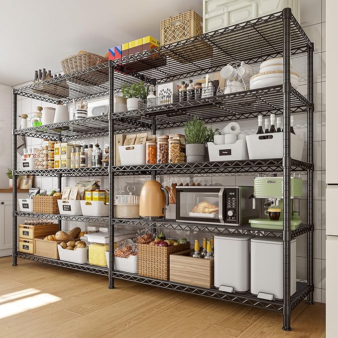 REIBII 72.8" W Storage Shelves Load 1600LBS, 5 Tier Metal Shelving Unit Garage Shelving for Adjustable Storage Rack Heavy Duty Metal Shelves for Basement Pantry Kitchen, 17.7" D x 72.8" W x 70.9" H