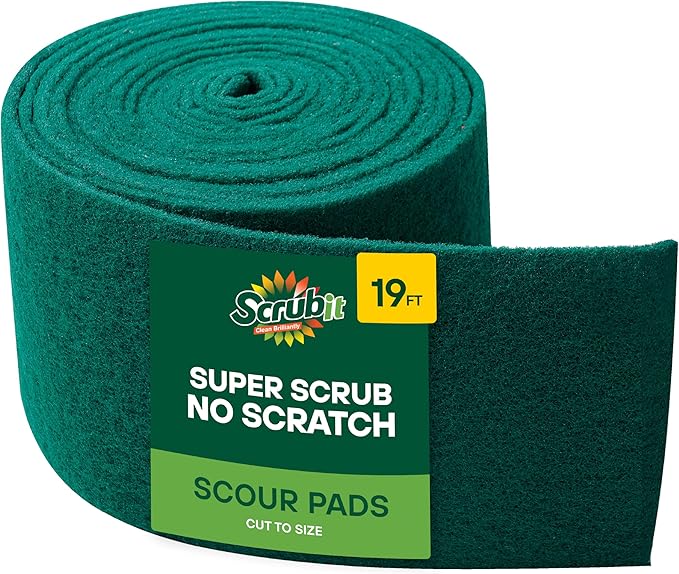 SCRUBIT Scouring Pad Roll - 19 FT Green scrubbing Pads Roll - Non Scratch Dish Washing Scrubbers - Abrasive and Heavy Duty Pot Scrubber Roll for Kitchen, Pots, Pans, Oven, and Grill 19 FT X 6" x0.3"