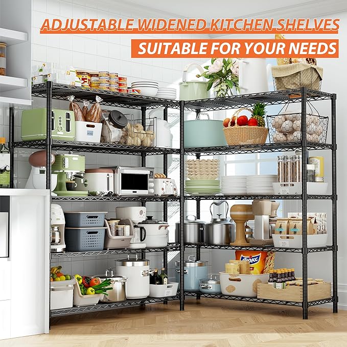 Storage Shelves Heavy Duty, 2 PCS 48" L x 20" W x 72" H Garage Wire Shelving Unit Loads 2000LBS, 5-Tier Adjustable Metal Industrial Utility Shelf Rack for Kitchen, Laundry Room, Warehouse, Basement