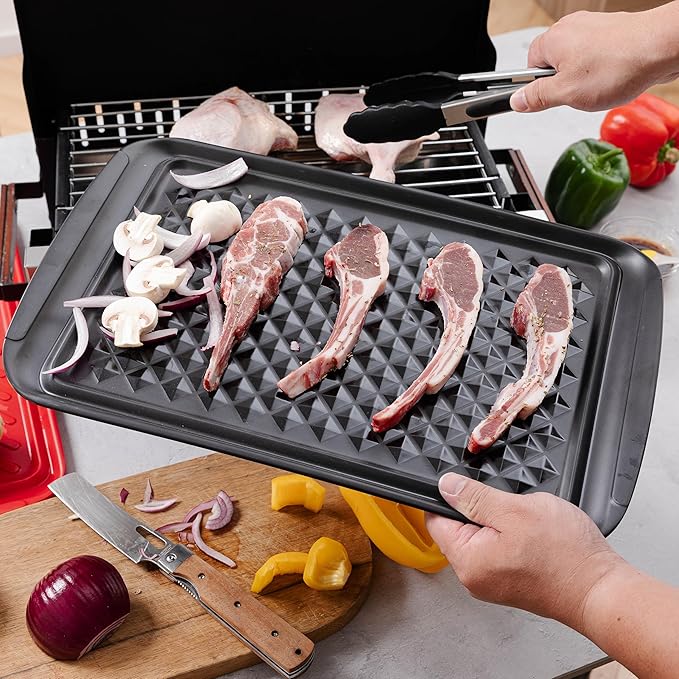 ZAROCRUS BBQ Tray for Raw Meat Prep and Cooked Food, Grill Prep and Serve Trays, Melamine Serving Trays and Platters for Food, Unbreakable Party Tray, Set of 2, Black and Red