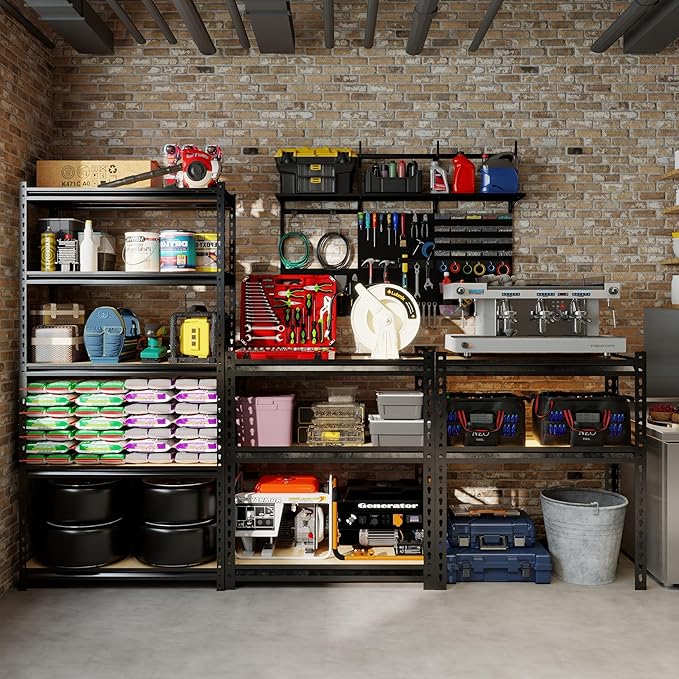 72" H x 36.14" W x 16" D Industrial 5-Shelf Storage-Rack Adjustable Metal Steel Kitchen/Garage Shelving Shelves Standing Utility Unit Organizer System for Pantry/Shed/Closet/Basement, Black