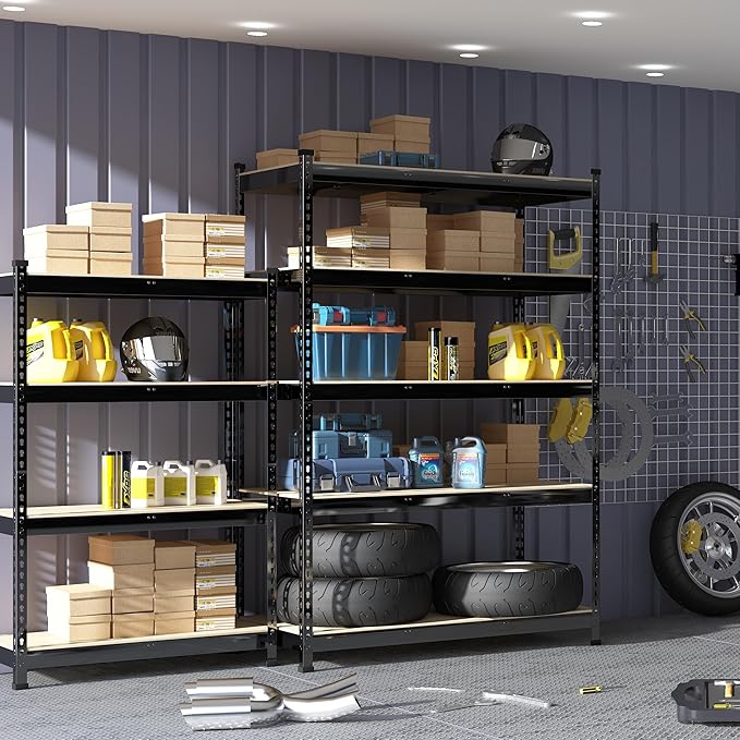 PrimeZone 4 Pack Heavy Duty Storage Shelves - 47"W x 18"D x 71"H 5 Tier Adjustable Garage Storage Shelving, Metal Utility Rack Organizer Shelf Unit for Warehouse Pantry Closet Kitchen Basement, Black