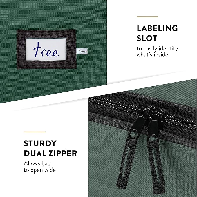 ZOBER 600D Oxford Fabric Rolling Christmas Tree Storage Bag - Fits 7.5 Ft Artificial Trees - Waterproof Christmas Tree Bag For Storage Box For Xmas, Durable Handles and Wheels - Card Slot - Green