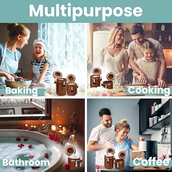 Home Intuition Ceramic Kitchen Canisters Set of 4 with Wooden Spoon Set – Airtight Containers, Metal Latches for Utmost Freshness – Sugar, Coffee, Flour, Tea & More | Rust