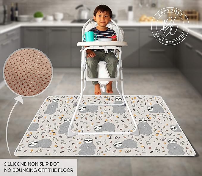 BABYBOET Splat Mat for Baby – Under High Chair Floor Mat Protects Wood, Vinyl and Carpet from Spills – Waterproof 4 Layer Baby Mat with Anti-Skid Backing Deters Bunching and Sliding (51” x 51”)