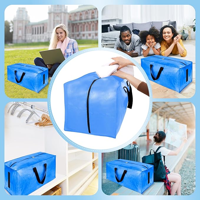 4 Pack Large Strong Moving Bags with Zippers & Carrying Handles - Water-Resistant - Heavy Duty Storage Tote for Space Saving, Fold Flat, Alternative to Moving Box (Multicolored)