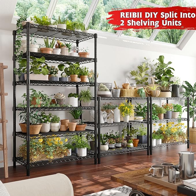 REIBII 6 Tier Wire Shelving,1800LBS Storage Shelves Metal Shelves for Storage Rack,75''H Adjustable Garage Shelving Heavy Duty Shelving Units Pantry Shelf Kitchen,75''HX35.5''WX18''D